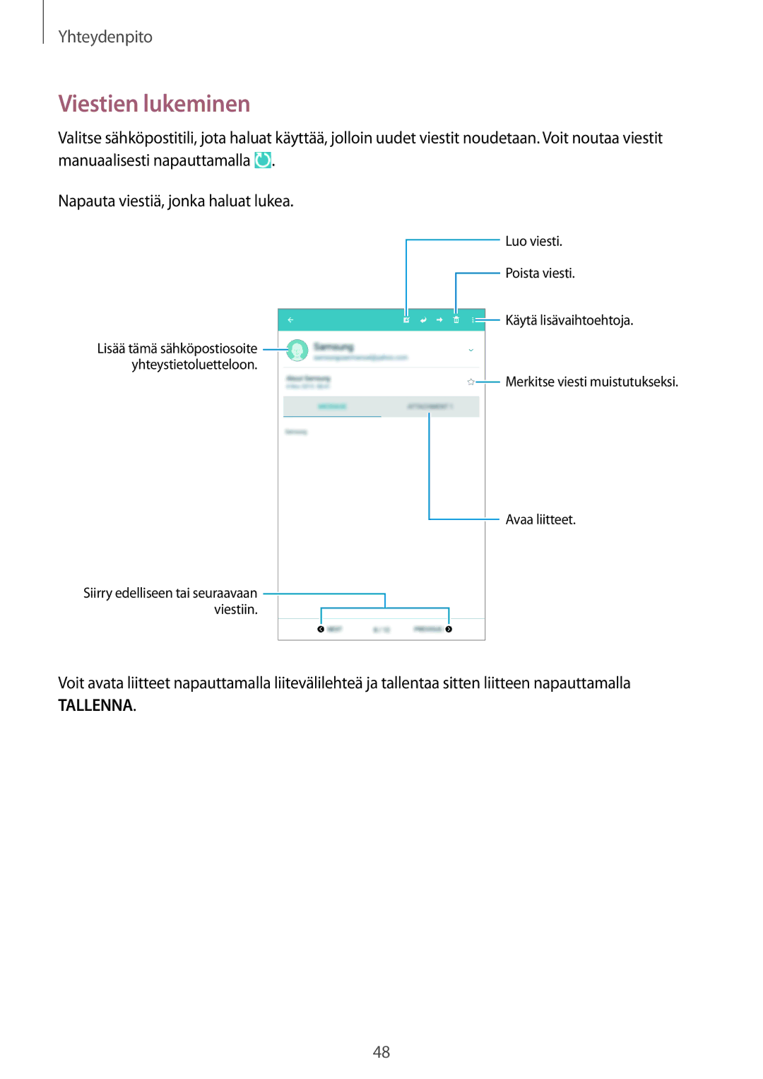 Samsung SM-T360NNGANEE manual Viestien lukeminen 