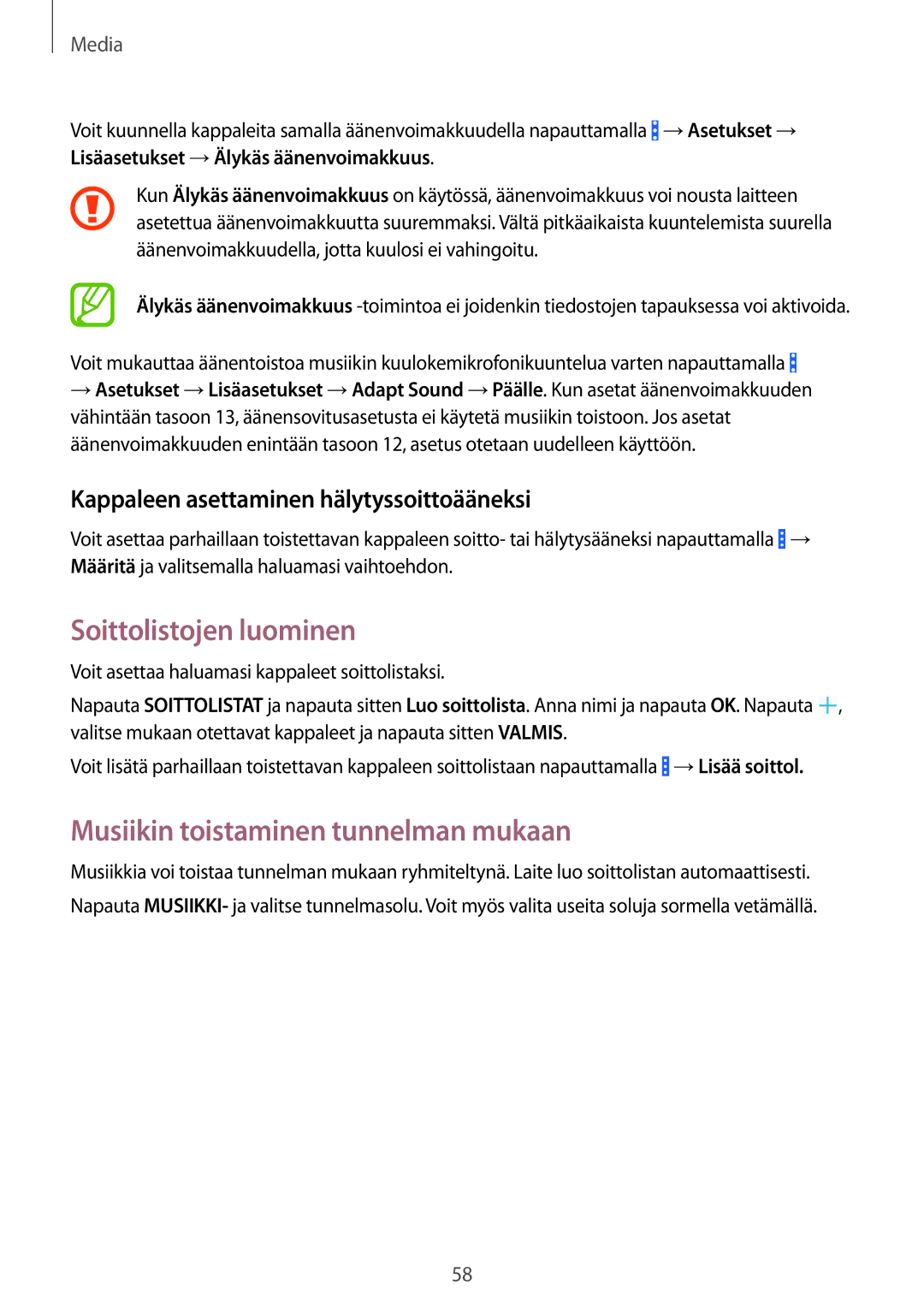 Samsung SM-T360NNGANEE manual Soittolistojen luominen, Musiikin toistaminen tunnelman mukaan 