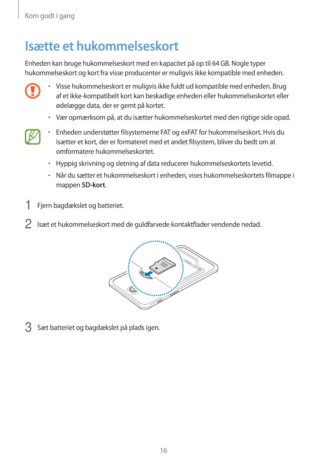 Samsung SM-T360NNGANEE manual Isætte et hukommelseskort 