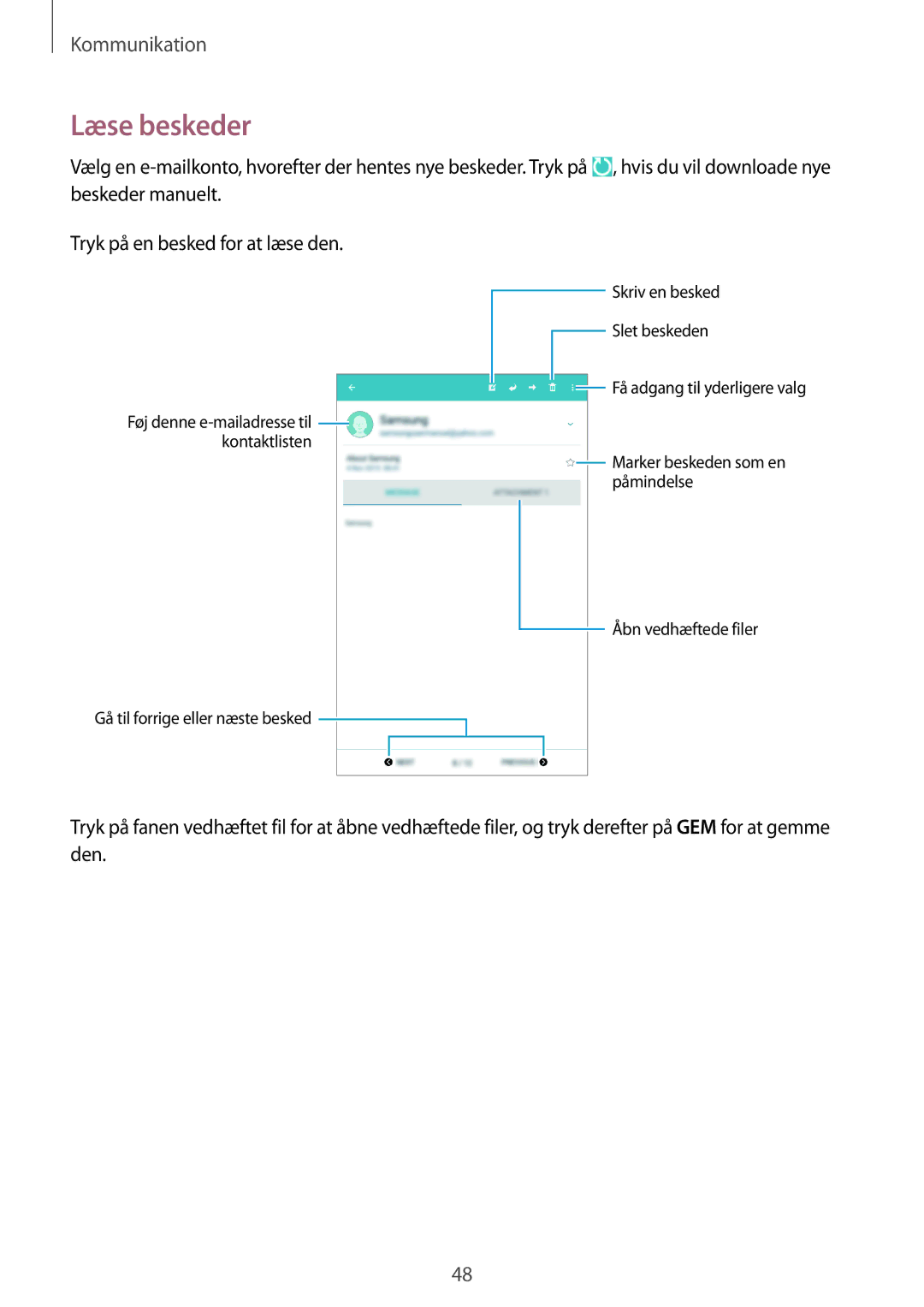 Samsung SM-T360NNGANEE manual Læse beskeder 