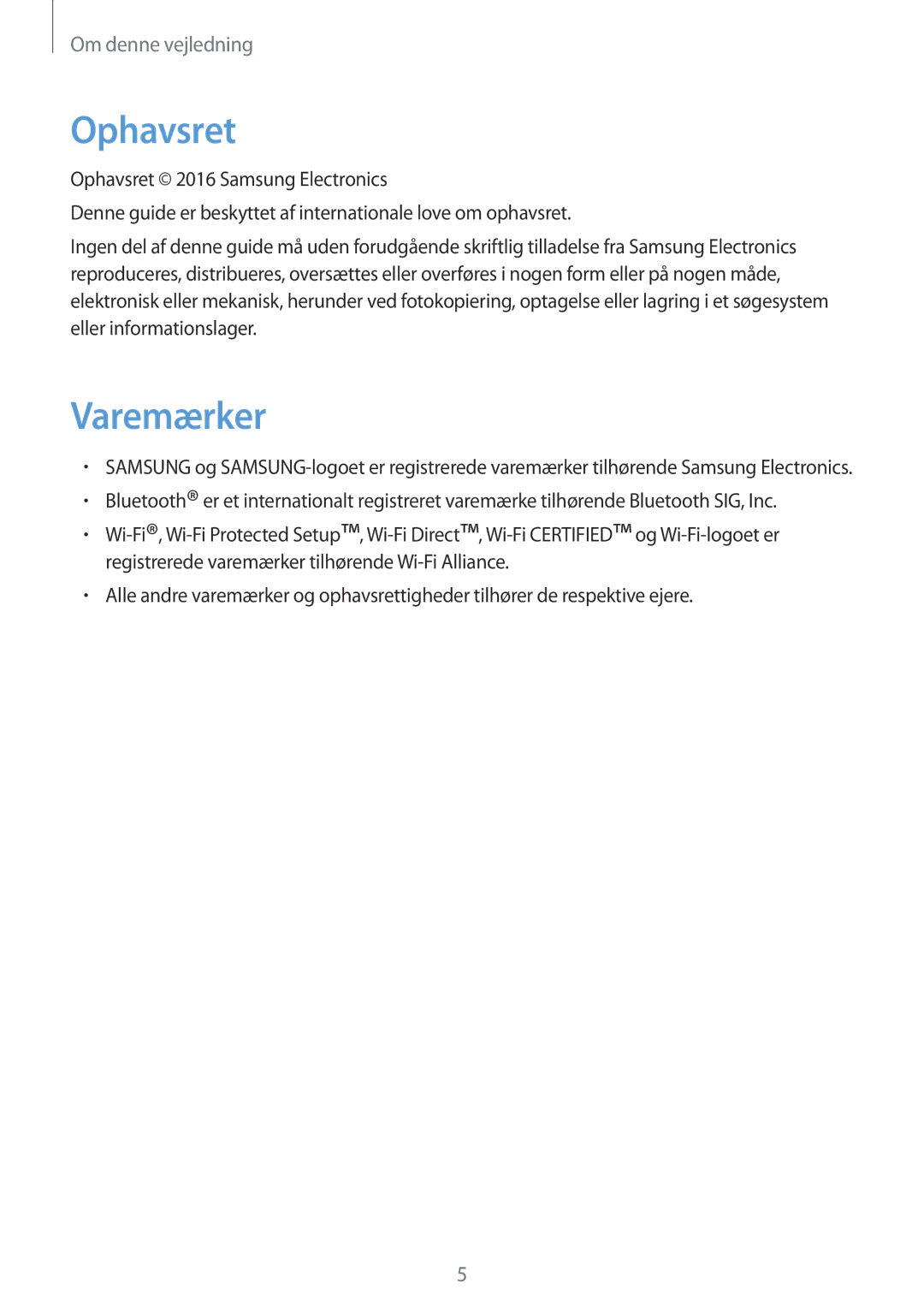 Samsung SM-T360NNGANEE manual Ophavsret, Varemærker 