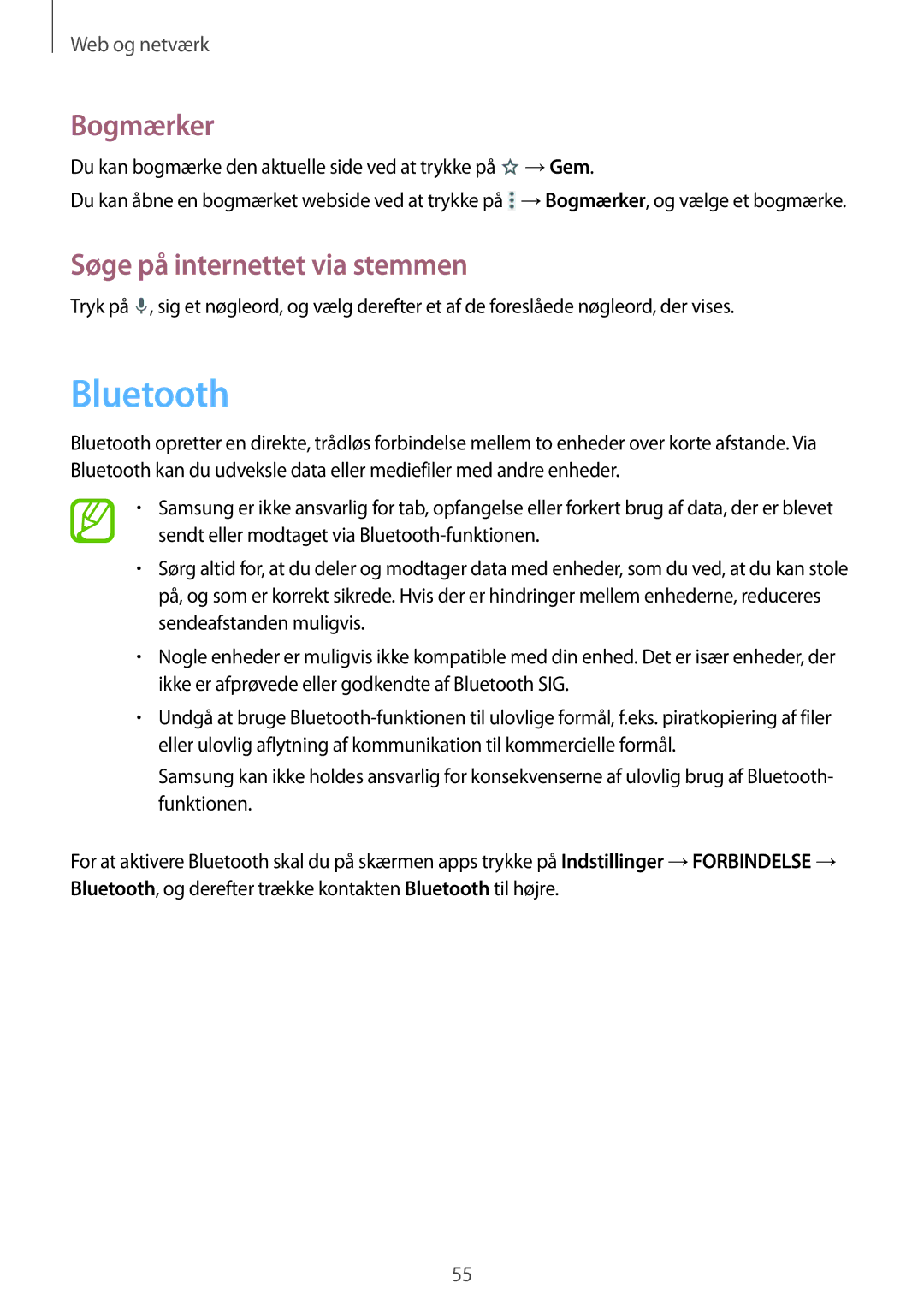 Samsung SM-T360NNGANEE manual Bluetooth 