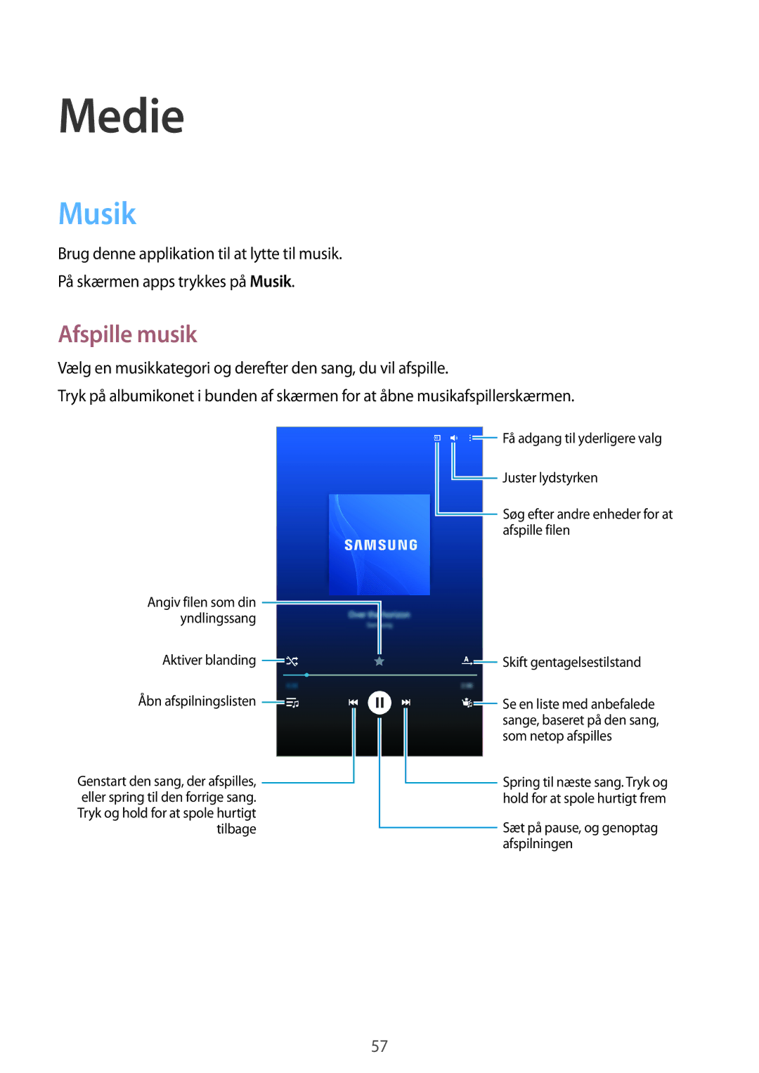 Samsung SM-T360NNGANEE manual Medie, Musik, Afspille musik 