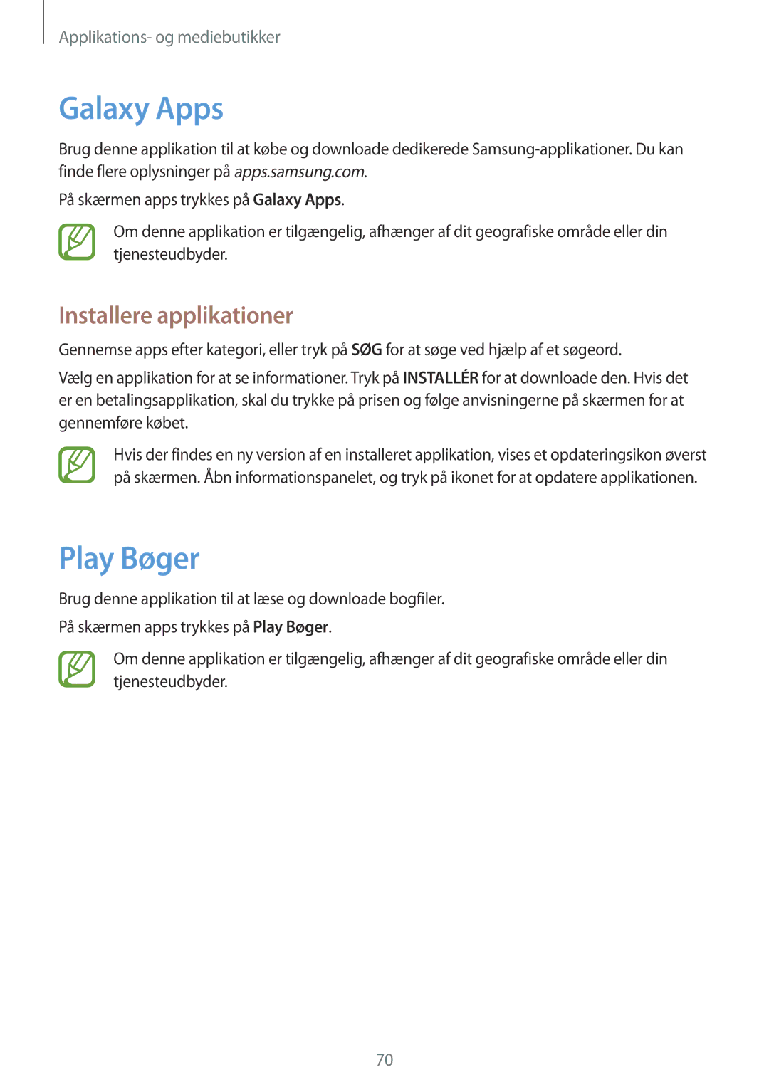 Samsung SM-T360NNGANEE manual Galaxy Apps, Play Bøger 