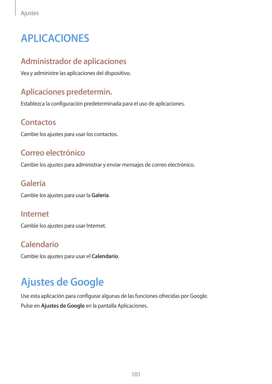 Samsung SM-T360NNGATPH, SM-T360NNGAPHE manual Ajustes de Google 