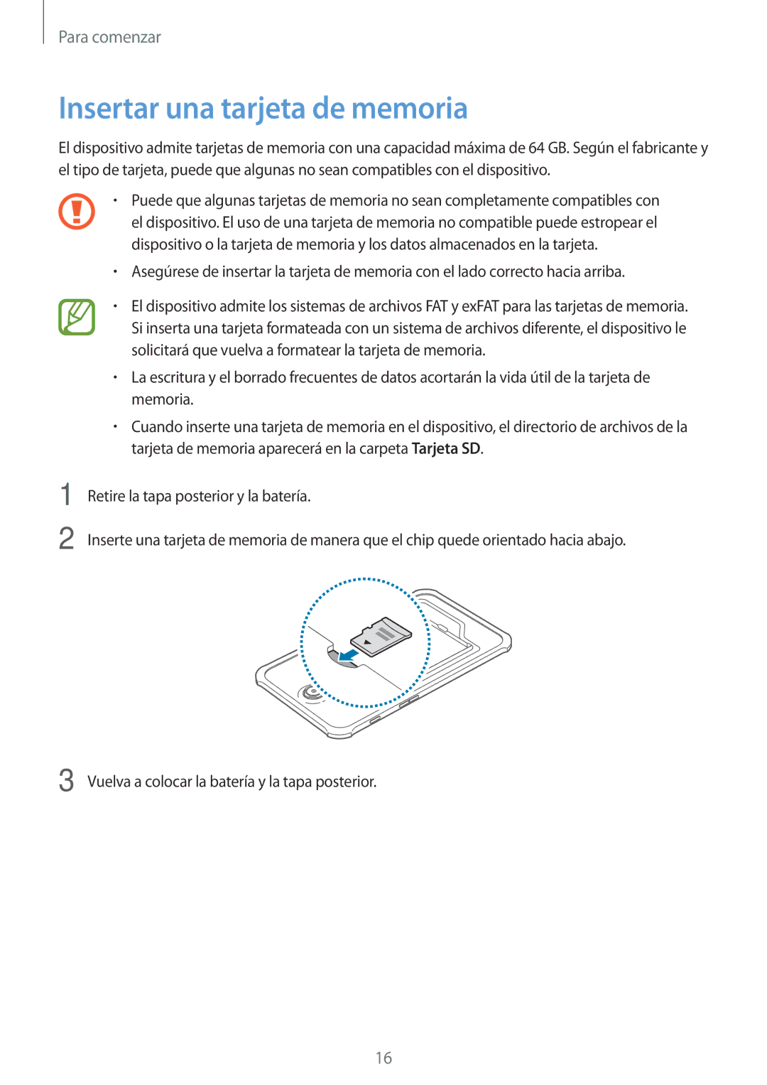 Samsung SM-T360NNGAPHE, SM-T360NNGATPH manual Insertar una tarjeta de memoria 