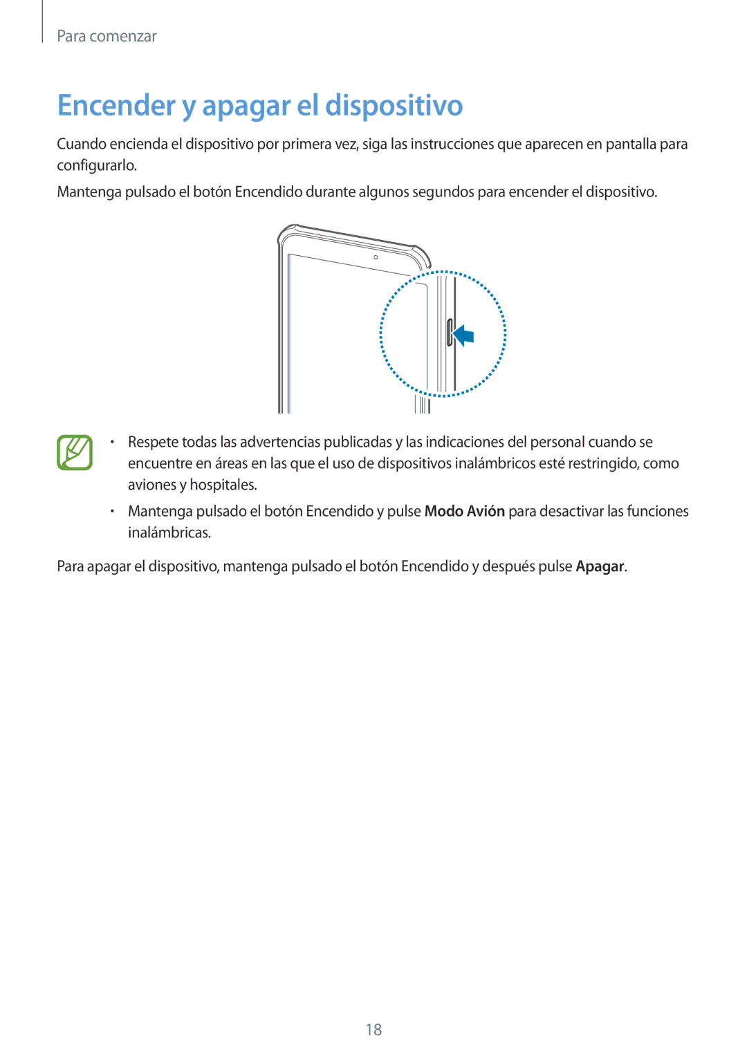 Samsung SM-T360NNGAPHE, SM-T360NNGATPH manual Encender y apagar el dispositivo 