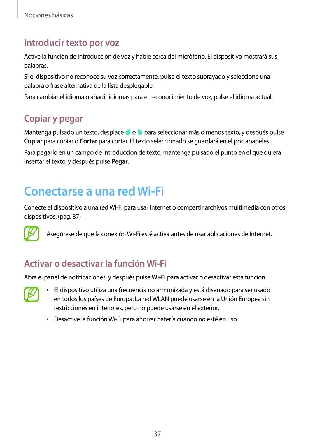 Samsung SM-T360NNGATPH, SM-T360NNGAPHE manual Conectarse a una red Wi-Fi, Introducir texto por voz, Copiar y pegar 