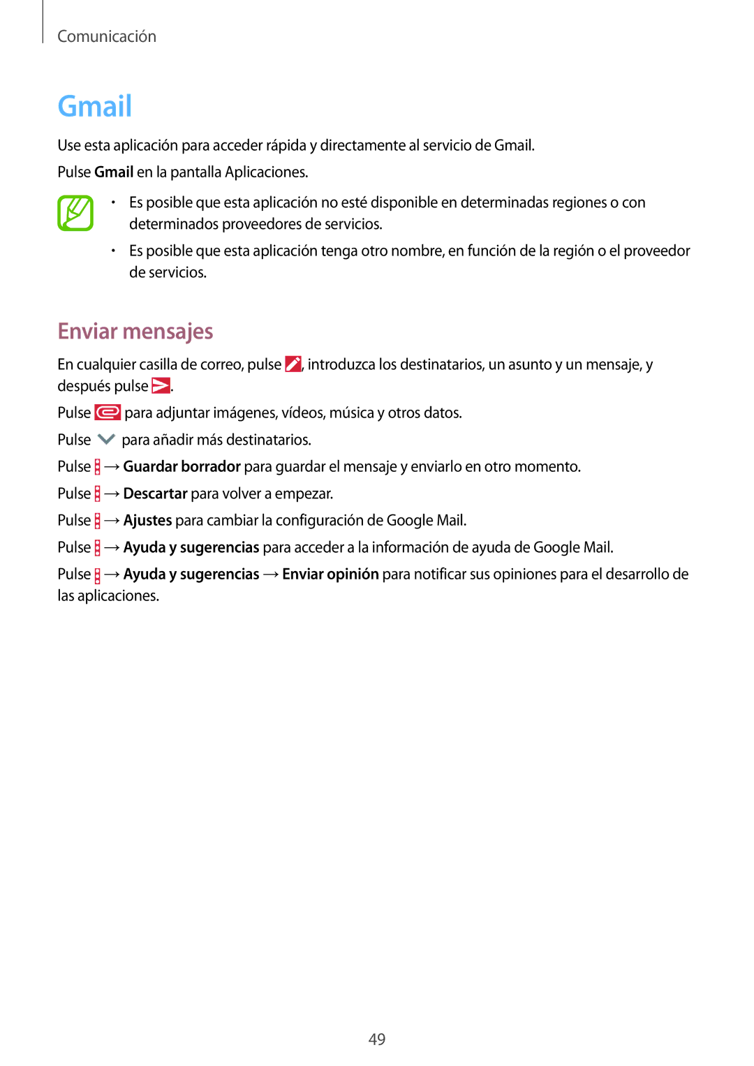 Samsung SM-T360NNGATPH, SM-T360NNGAPHE manual Gmail 