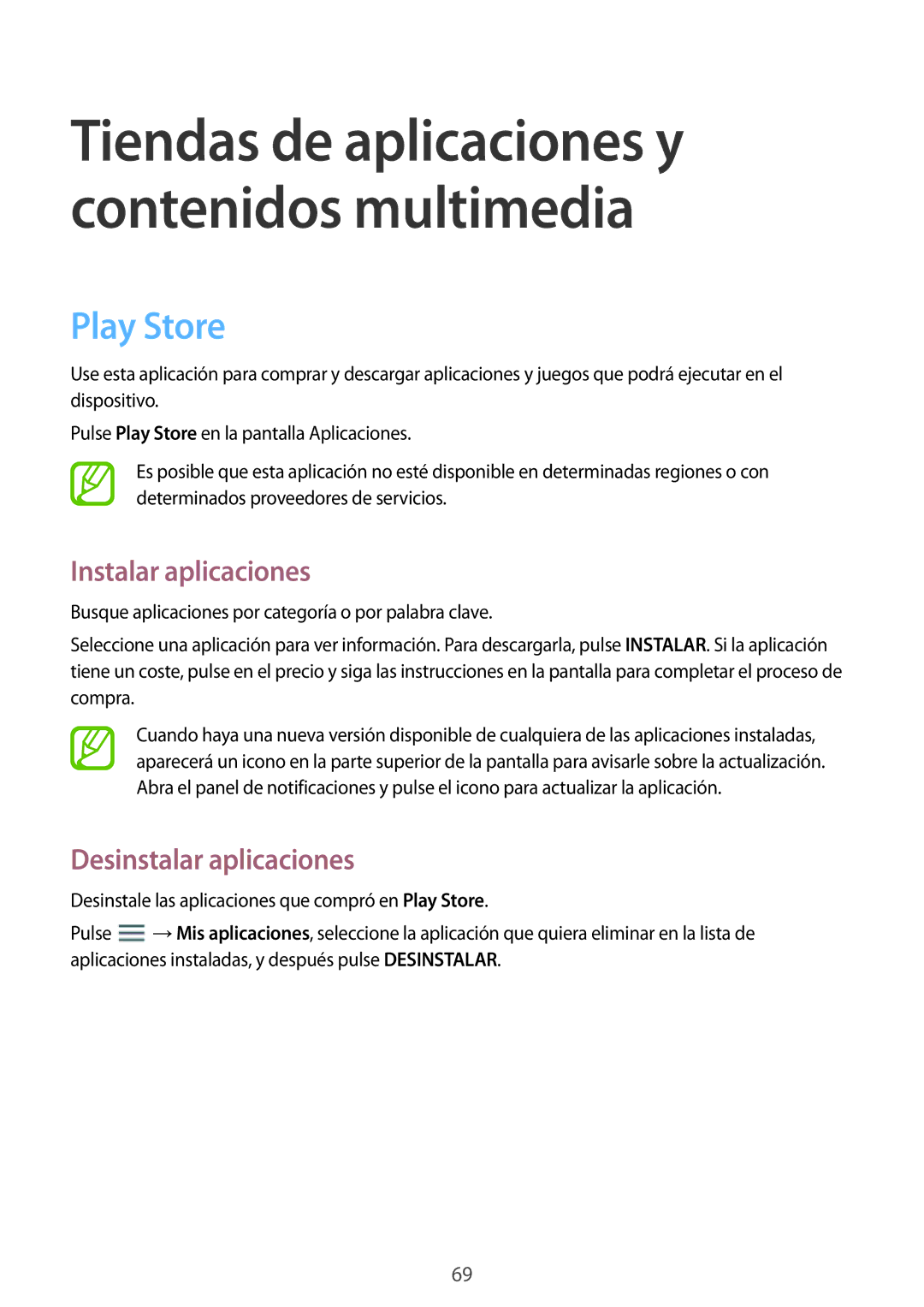 Samsung SM-T360NNGATPH, SM-T360NNGAPHE manual Tiendas de aplicaciones y contenidos multimedia, Play Store 