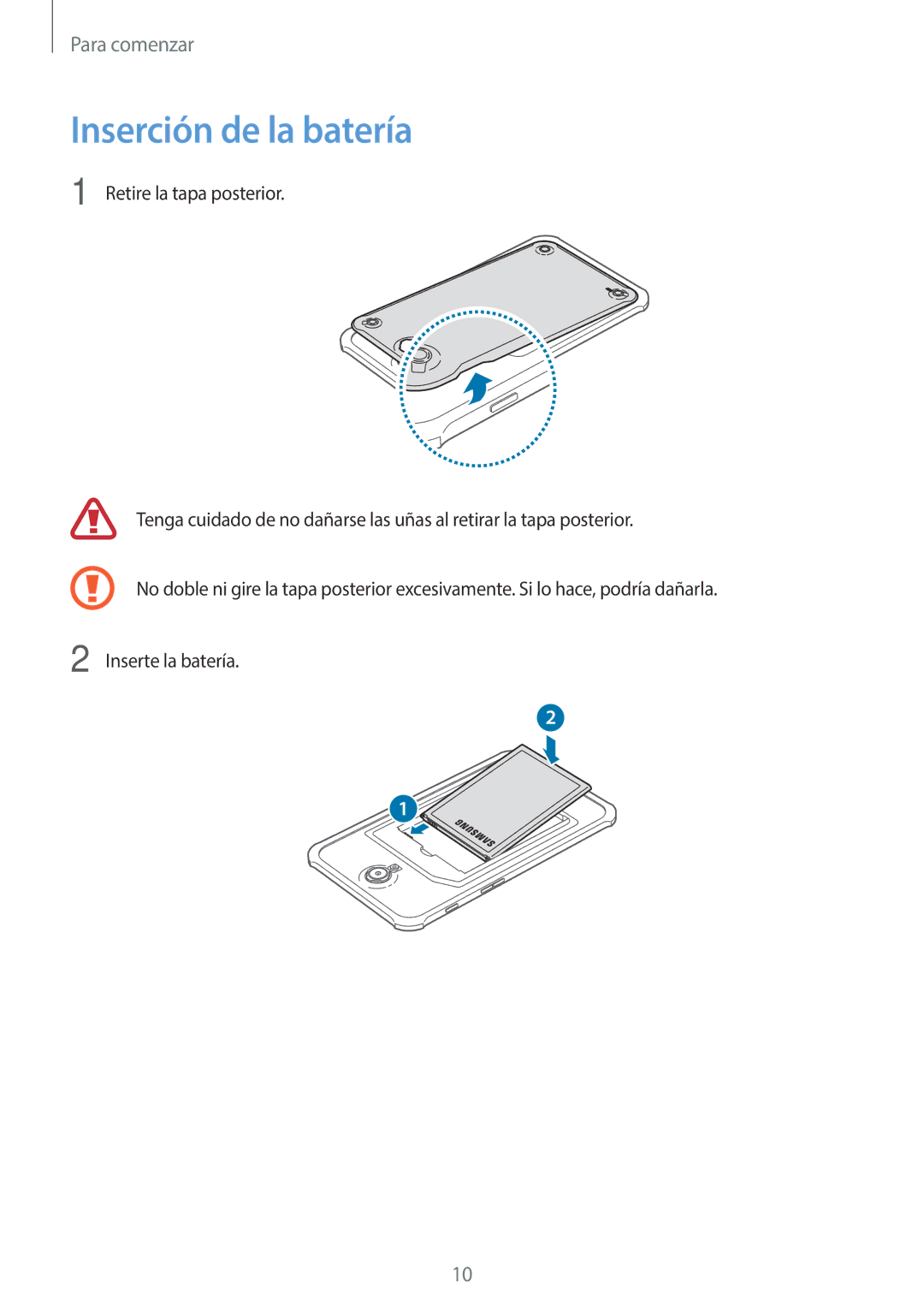 Samsung SM-T360NNGAPHE, SM-T360NNGATPH manual Inserción de la batería 