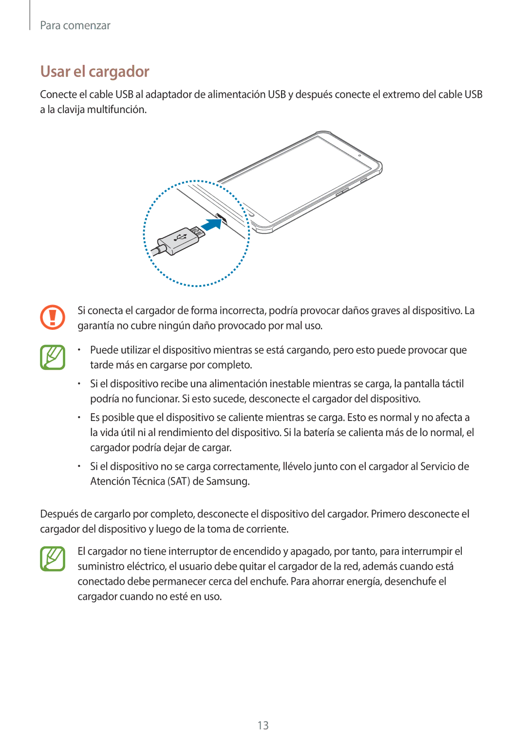 Samsung SM-T360NNGATPH, SM-T360NNGAPHE manual Usar el cargador 