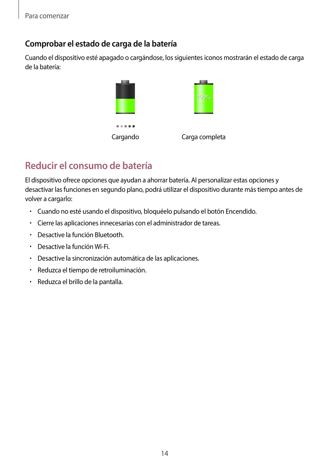 Samsung SM-T360NNGAPHE, SM-T360NNGATPH manual Reducir el consumo de batería, Comprobar el estado de carga de la batería 