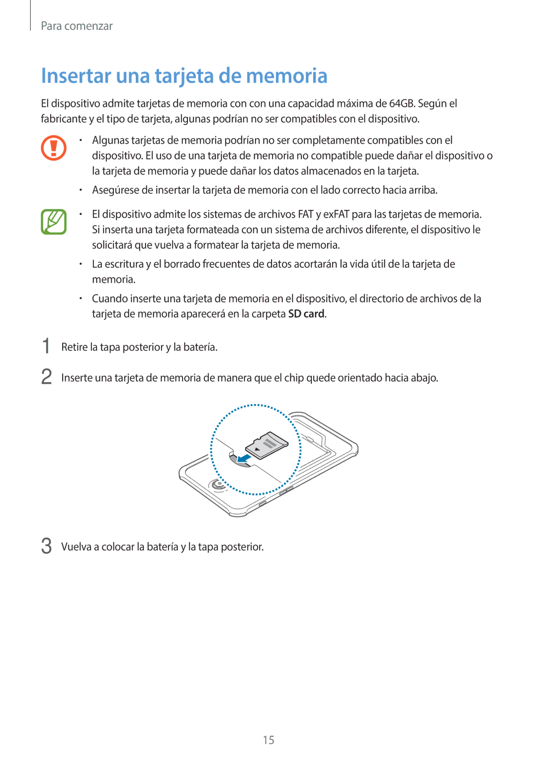 Samsung SM-T360NNGATPH, SM-T360NNGAPHE manual Insertar una tarjeta de memoria 