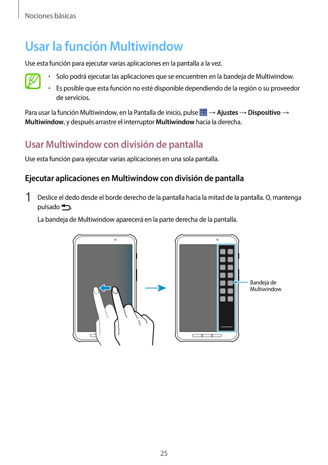 Samsung SM-T360NNGATPH, SM-T360NNGAPHE manual Usar la función Multiwindow, Usar Multiwindow con división de pantalla 