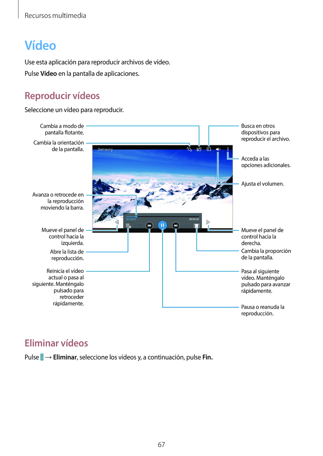 Samsung SM-T360NNGATPH, SM-T360NNGAPHE manual Vídeo, Eliminar vídeos 