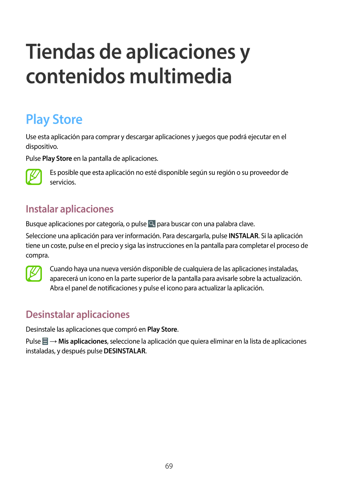 Samsung SM-T360NNGATPH, SM-T360NNGAPHE manual Tiendas de aplicaciones y contenidos multimedia, Play Store 