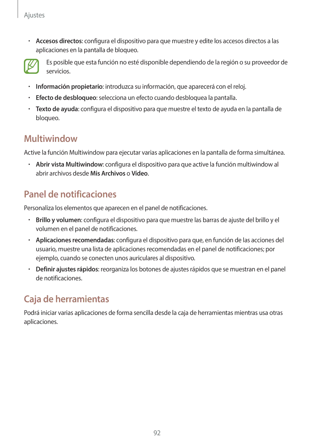 Samsung SM-T360NNGAPHE, SM-T360NNGATPH manual Multiwindow, Panel de notificaciones, Caja de herramientas 