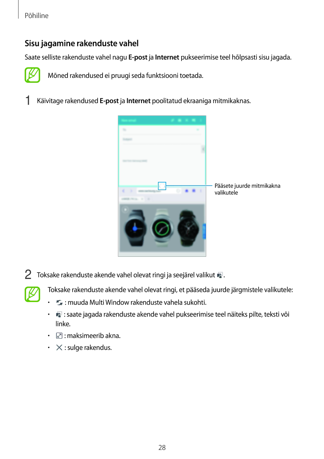 Samsung SM-T360NNGASEB manual Sisu jagamine rakenduste vahel 