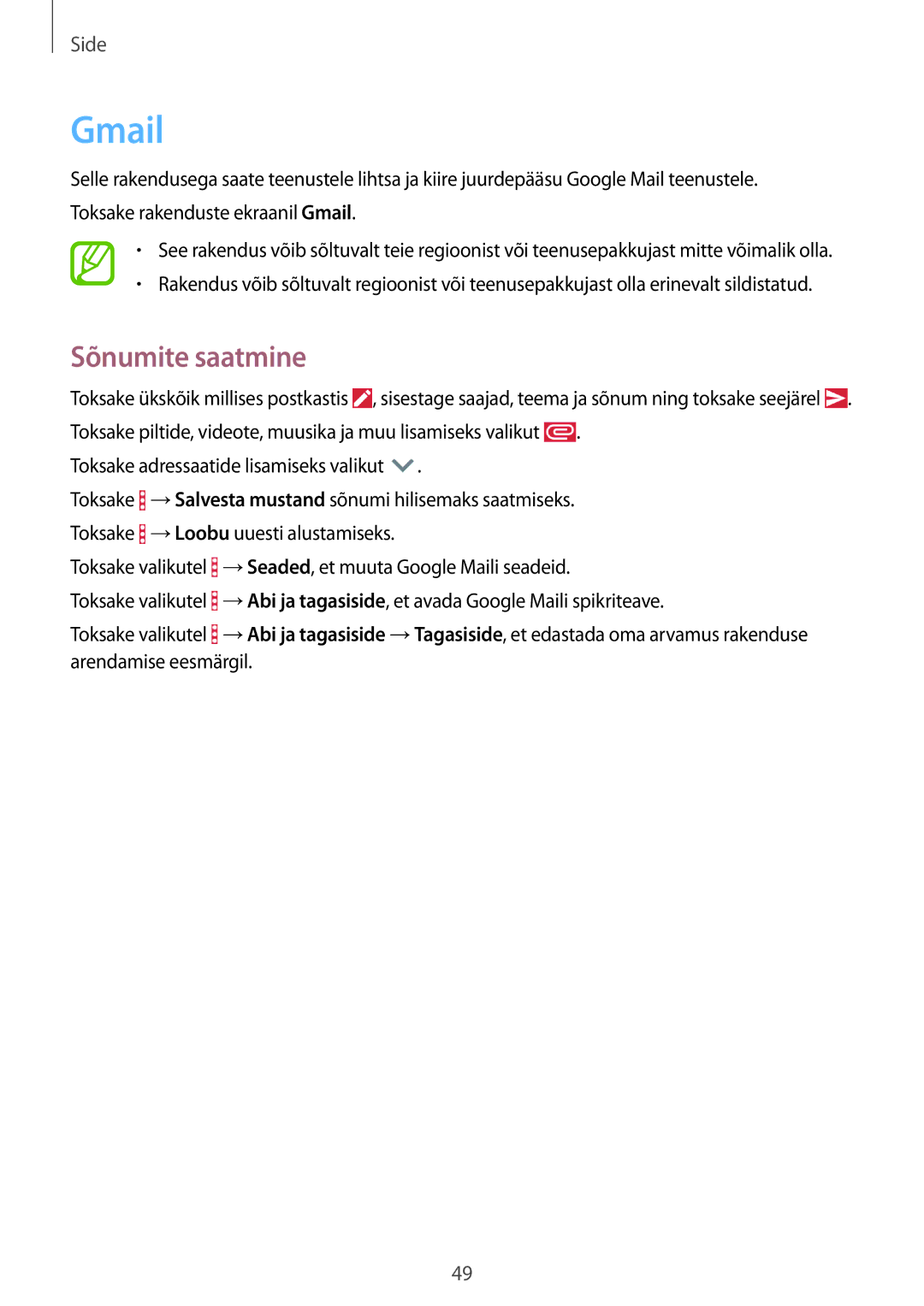 Samsung SM-T360NNGASEB manual Gmail 