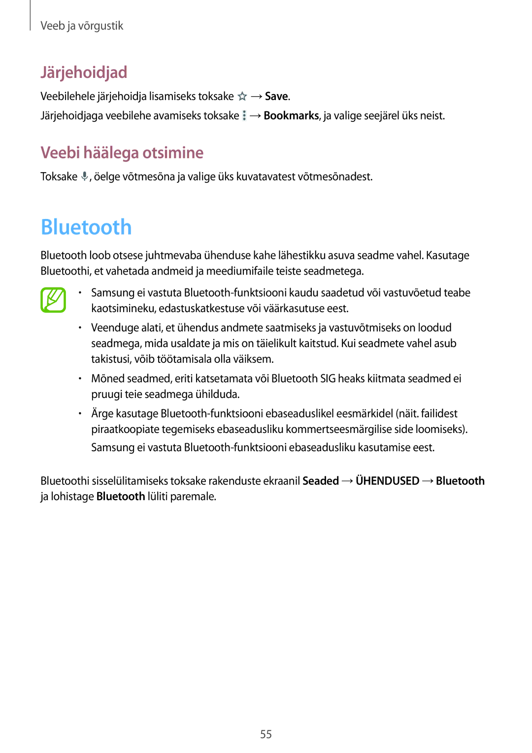 Samsung SM-T360NNGASEB manual Bluetooth 