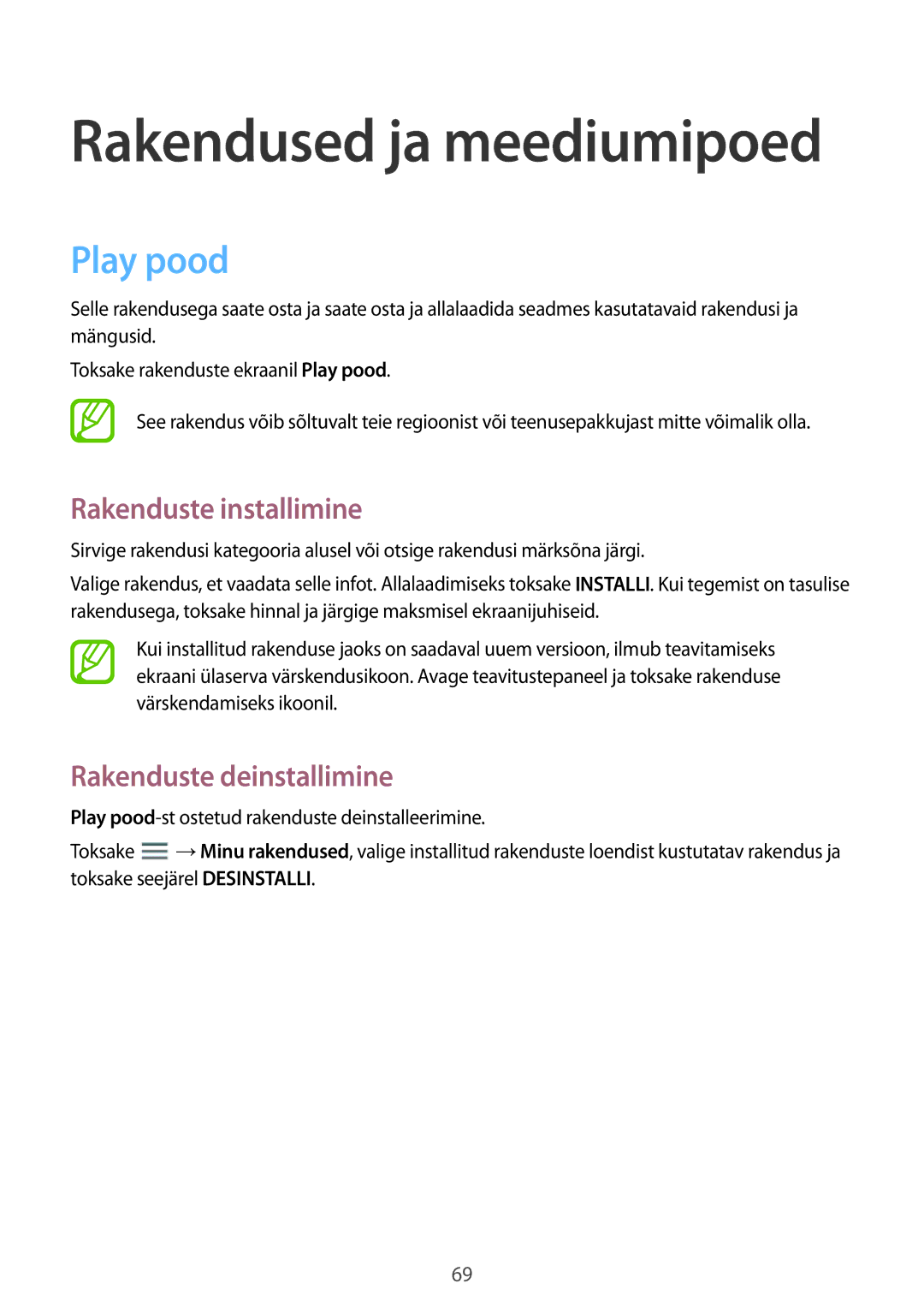 Samsung SM-T360NNGASEB manual Rakendused ja meediumipoed, Play pood 