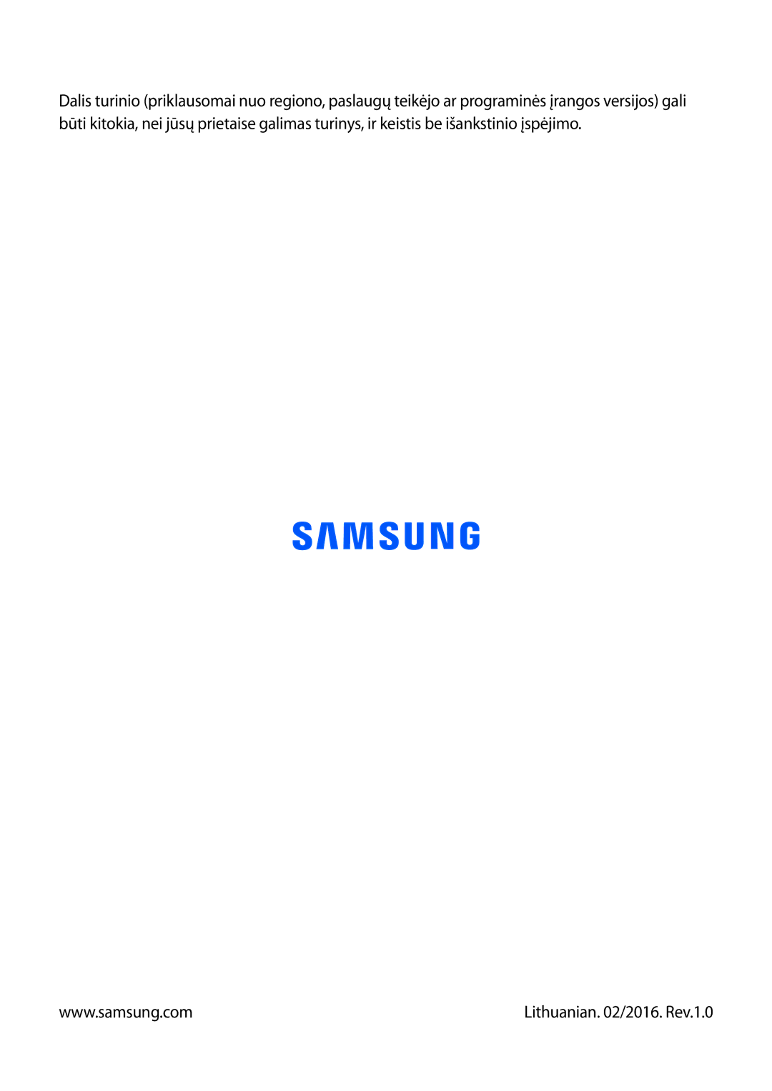 Samsung SM-T360NNGASEB manual Lithuanian /2016. Rev.1.0 