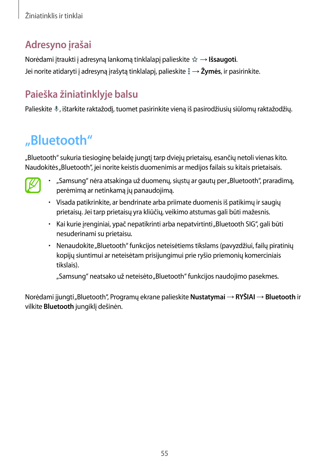 Samsung SM-T360NNGASEB manual „Bluetooth 