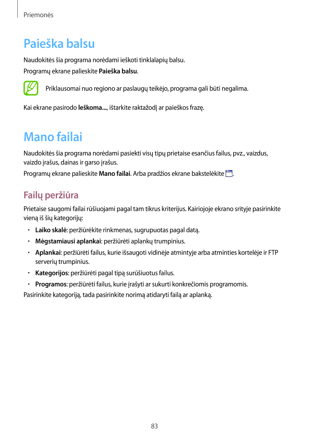 Samsung SM-T360NNGASEB manual Paieška balsu, Mano failai, Failų peržiūra 