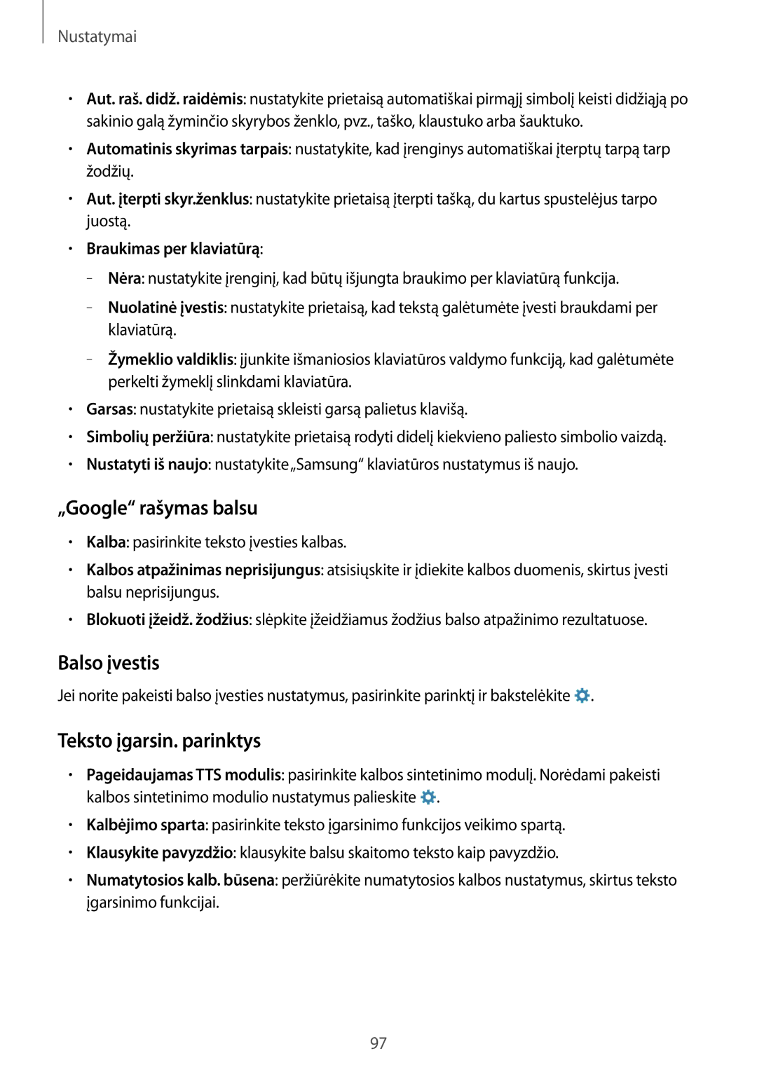 Samsung SM-T360NNGASEB manual „Google rašymas balsu, Balso įvestis, Teksto įgarsin. parinktys 