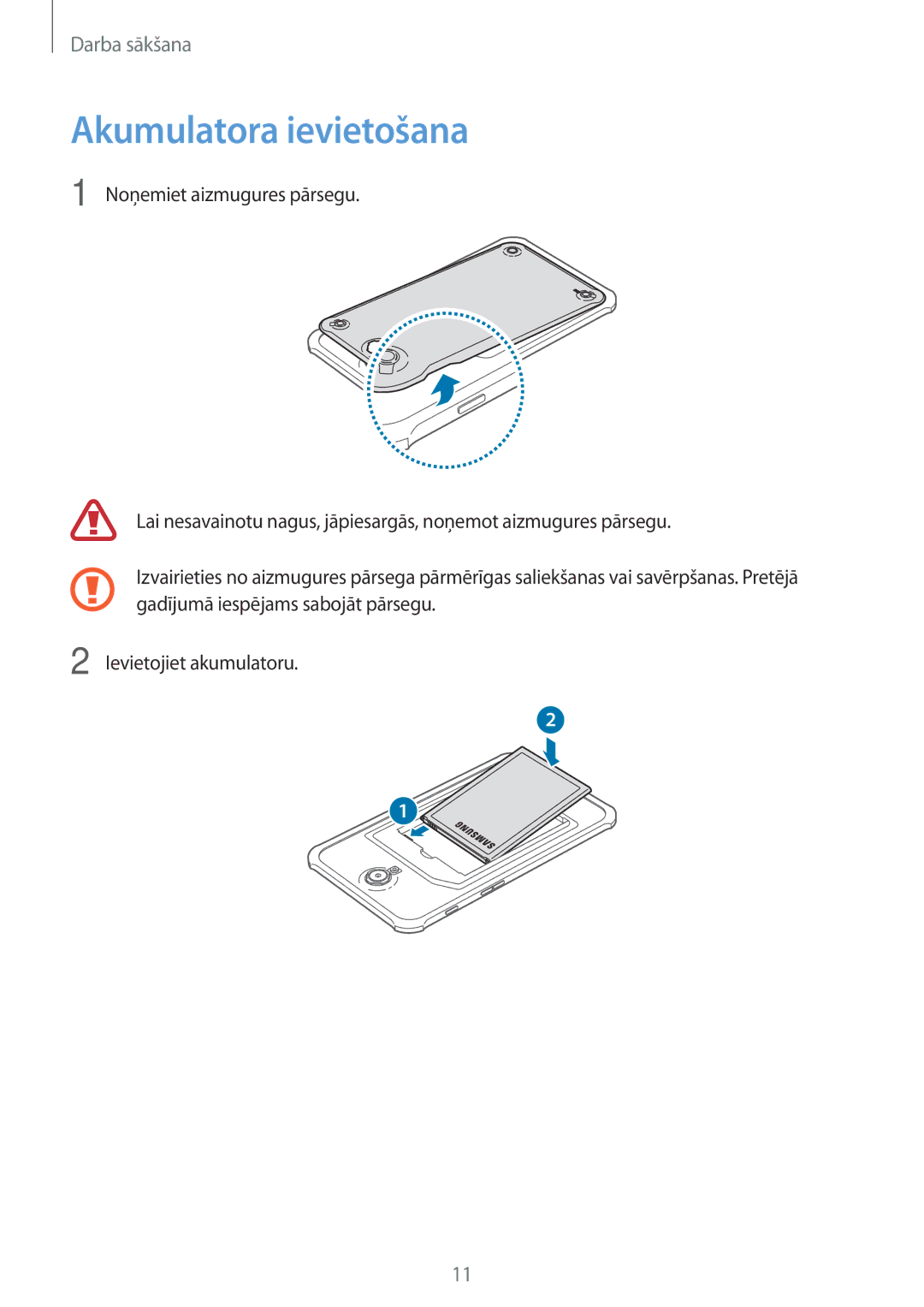 Samsung SM-T360NNGASEB manual Akumulatora ievietošana 