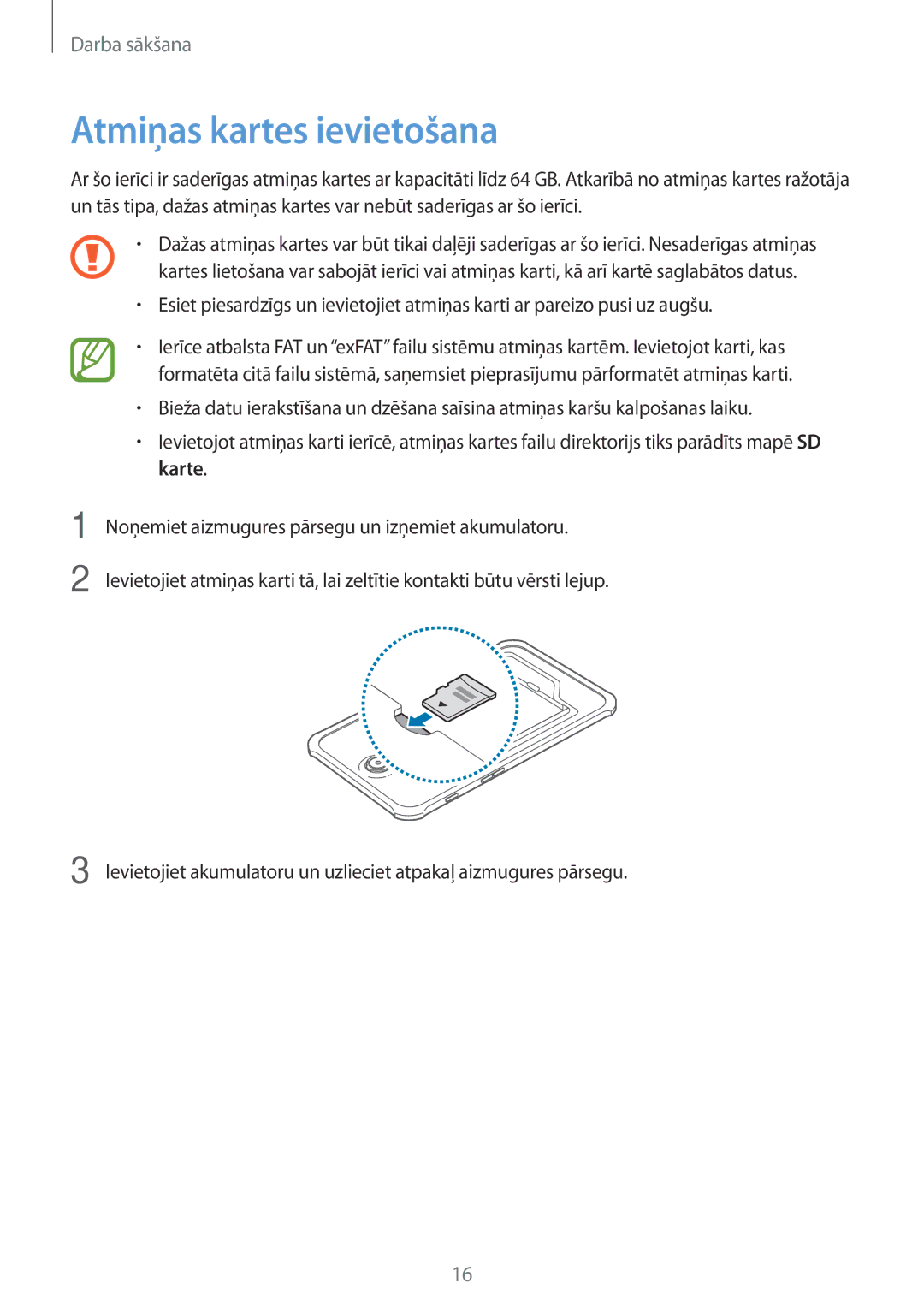 Samsung SM-T360NNGASEB manual Atmiņas kartes ievietošana 