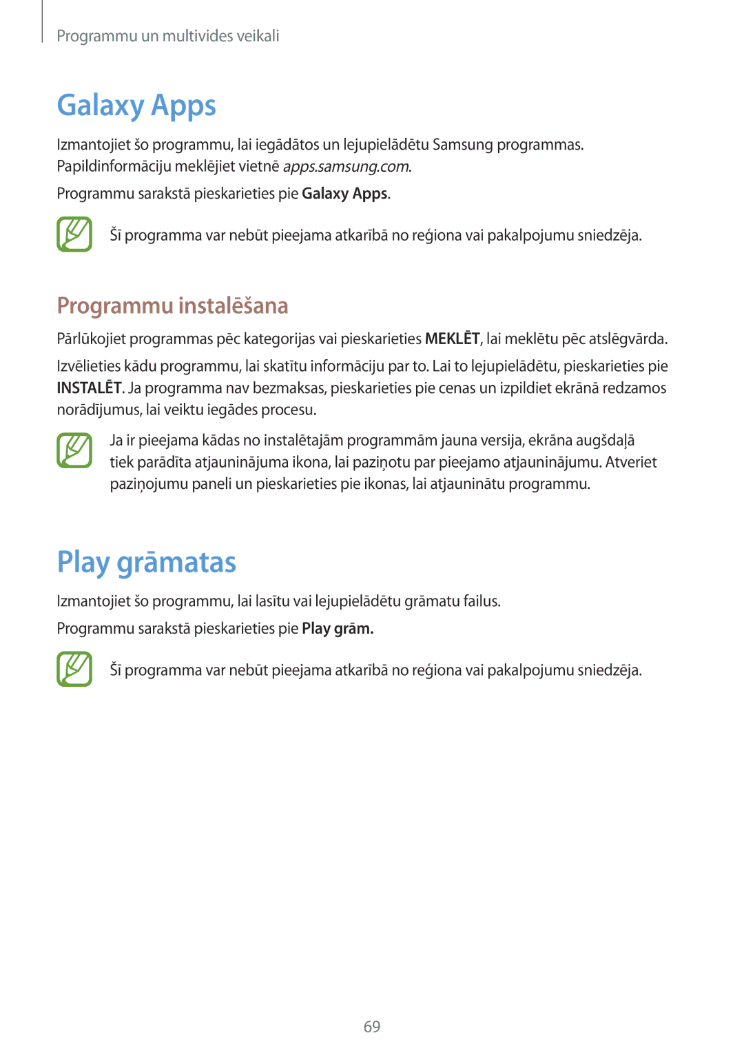 Samsung SM-T360NNGASEB manual Galaxy Apps, Play grāmatas 