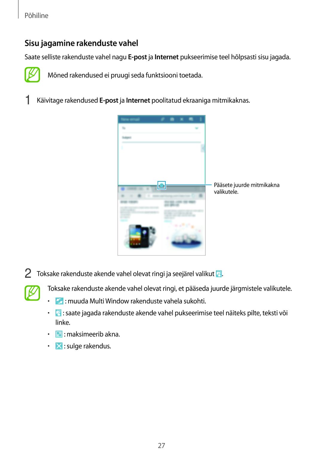 Samsung SM-T360NNGASEB manual Sisu jagamine rakenduste vahel 