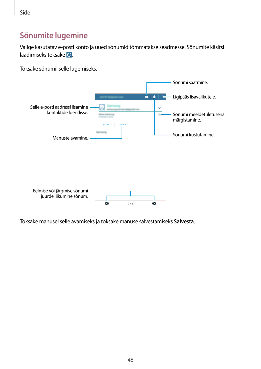 Samsung SM-T360NNGASEB manual Sõnumite lugemine 