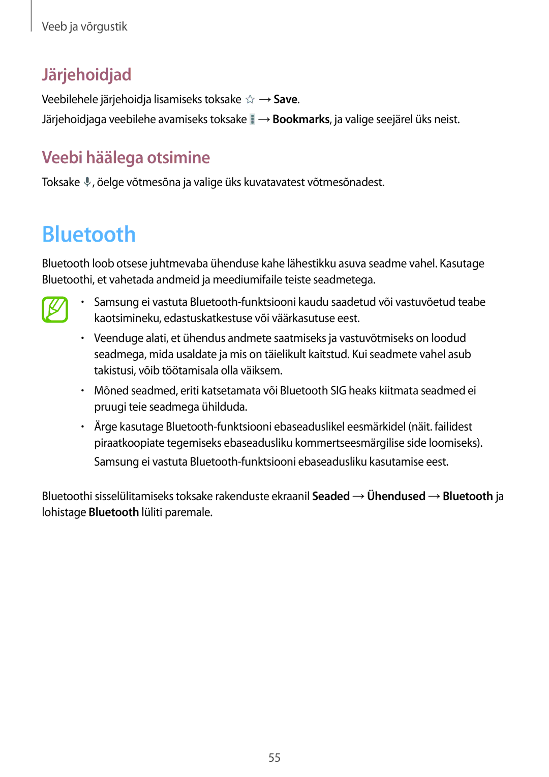 Samsung SM-T360NNGASEB manual Bluetooth 