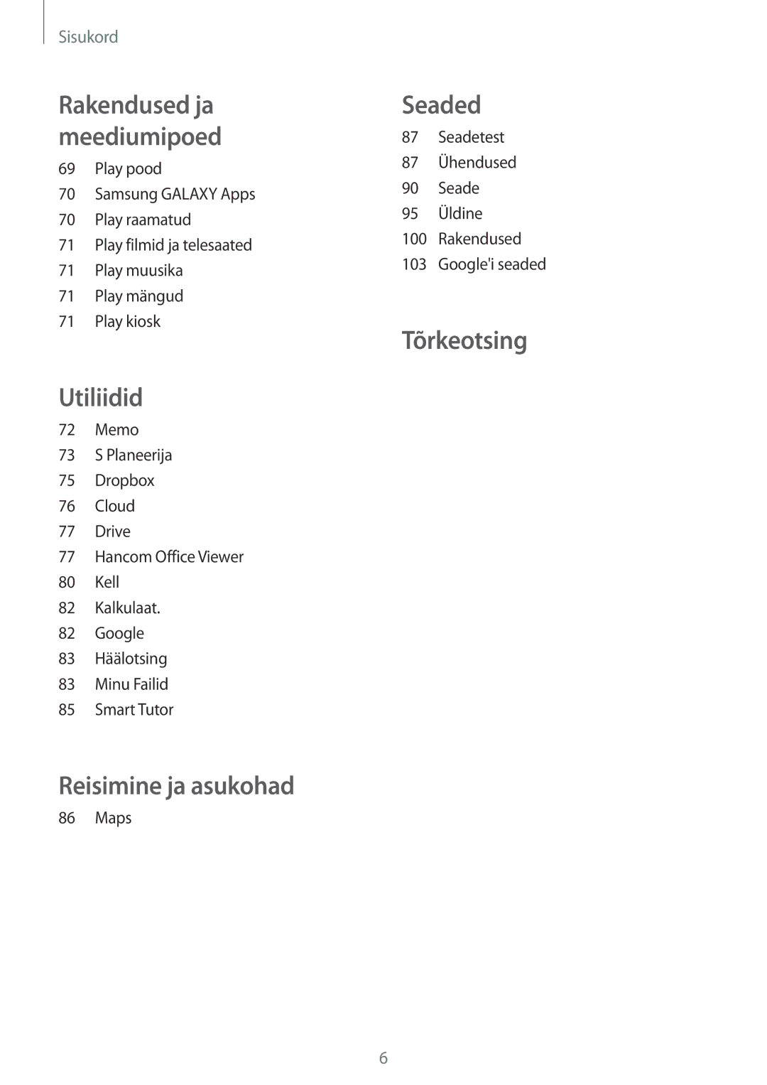 Samsung SM-T360NNGASEB manual Reisimine ja asukohad 