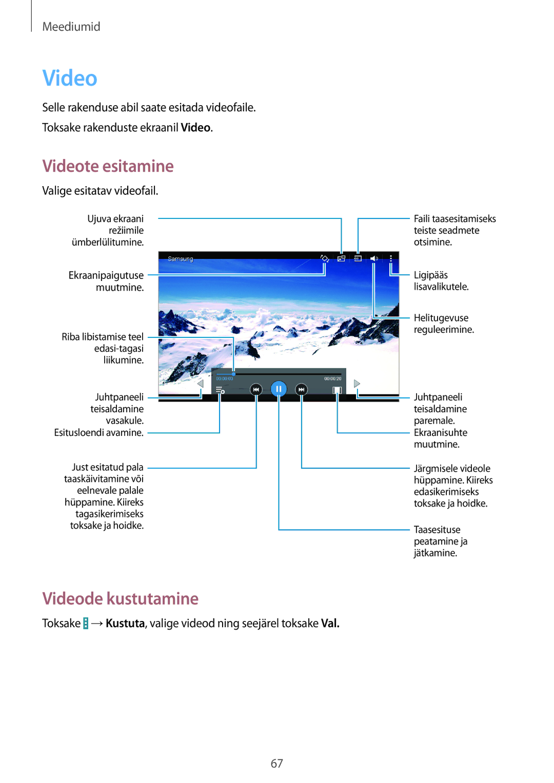 Samsung SM-T360NNGASEB manual Videode kustutamine 