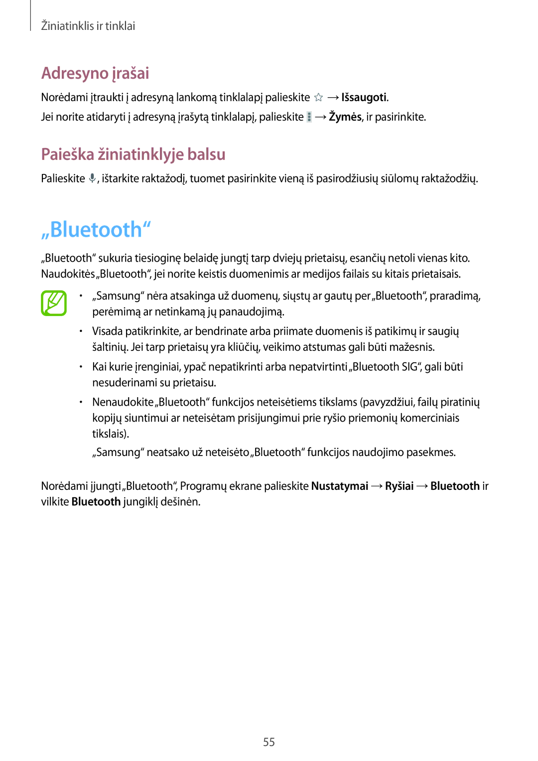 Samsung SM-T360NNGASEB manual „Bluetooth 