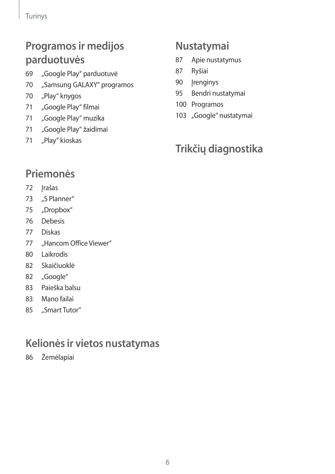 Samsung SM-T360NNGASEB manual Nustatymai 