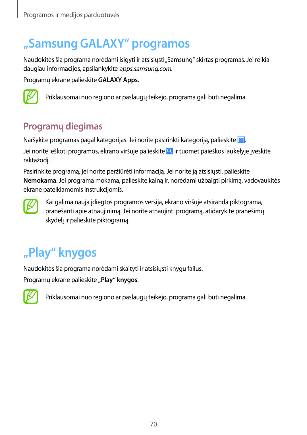 Samsung SM-T360NNGASEB manual „Samsung Galaxy programos, „Play knygos 