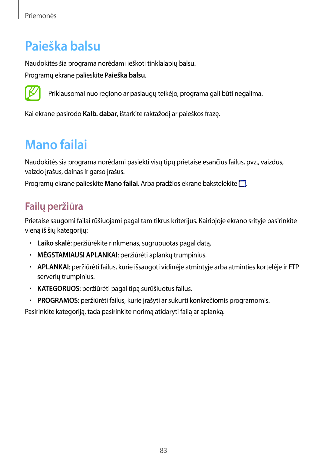 Samsung SM-T360NNGASEB manual Paieška balsu, Mano failai, Failų peržiūra 