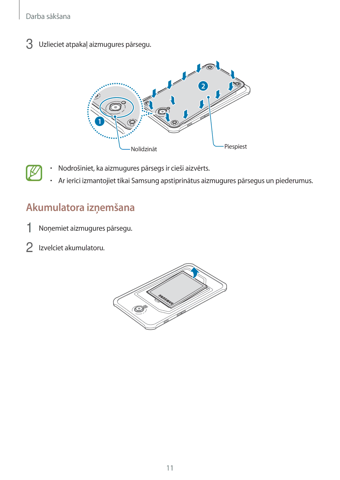 Samsung SM-T360NNGASEB manual Akumulatora izņemšana 