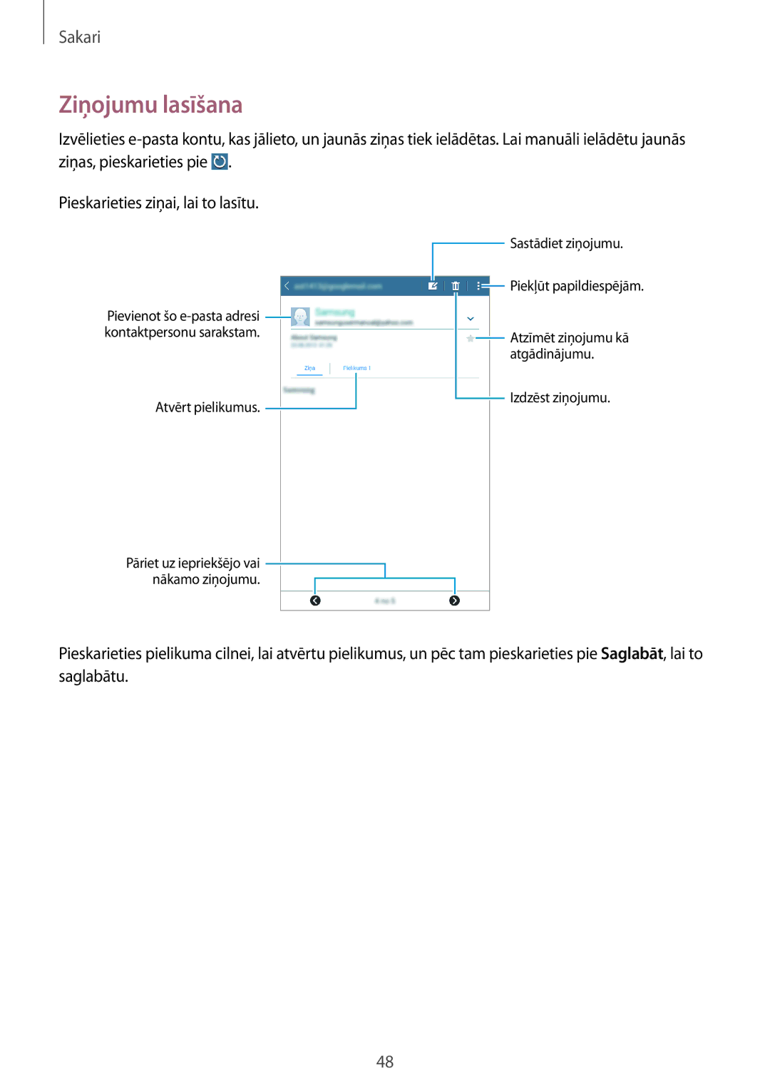 Samsung SM-T360NNGASEB manual Ziņojumu lasīšana 