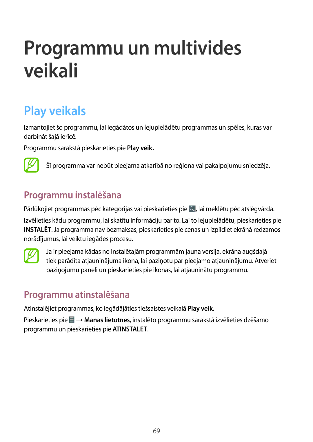 Samsung SM-T360NNGASEB manual Programmu un multivides veikali, Play veikals 