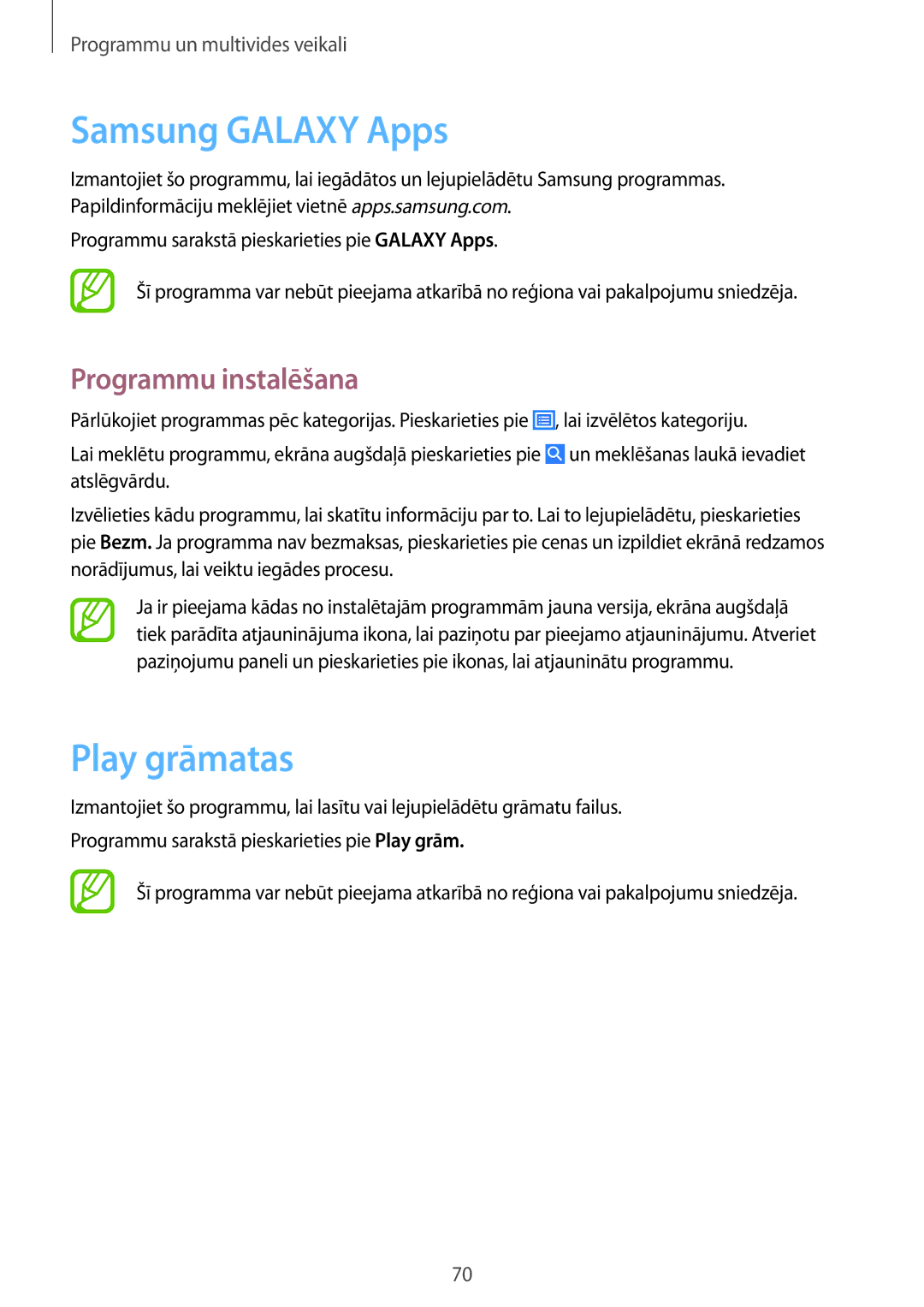 Samsung SM-T360NNGASEB manual Samsung Galaxy Apps, Play grāmatas 