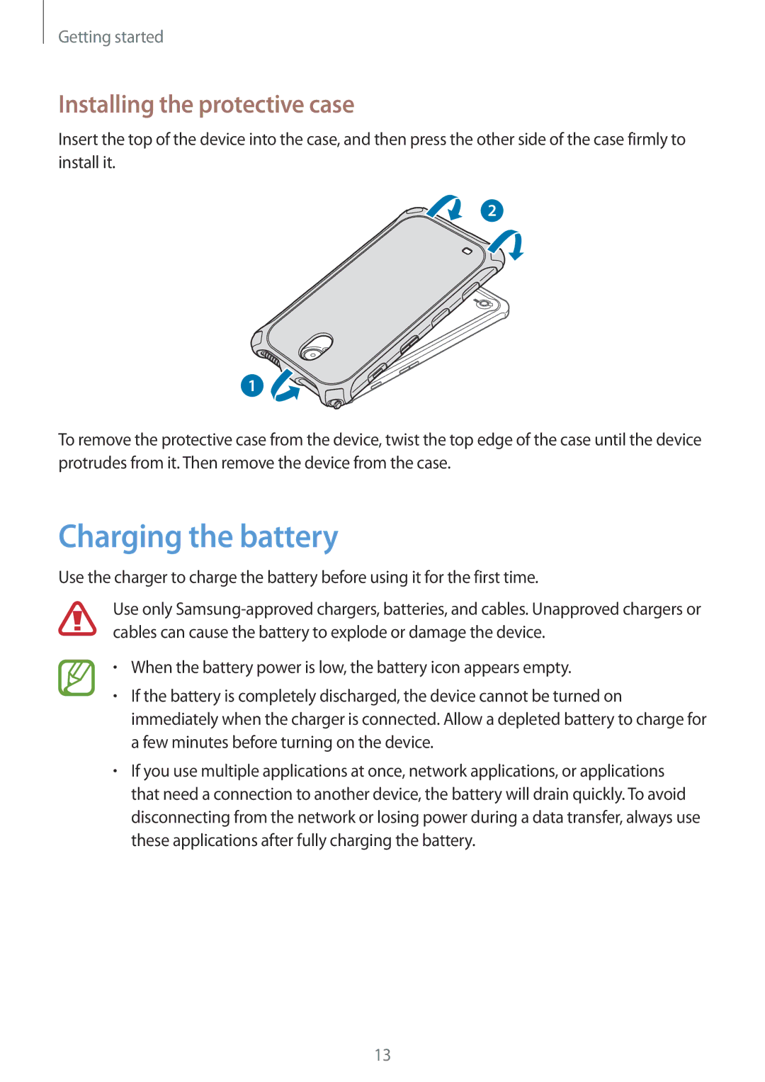 Samsung SM-T360NNGAXSK, SM-T360NNGAXEF, SM-T360NNGAITV, SM-T360NNGAPHE Charging the battery, Installing the protective case 