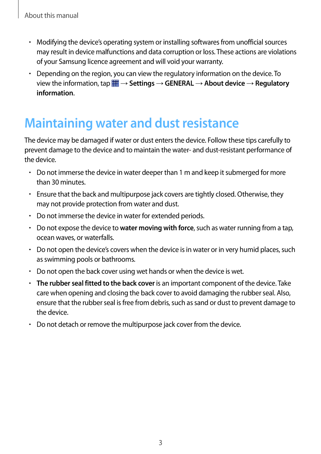 Samsung SM-T360NNGATPH, SM-T360NNGAXEF, SM-T360NNGAITV Maintaining water and dust resistance, About this manual 