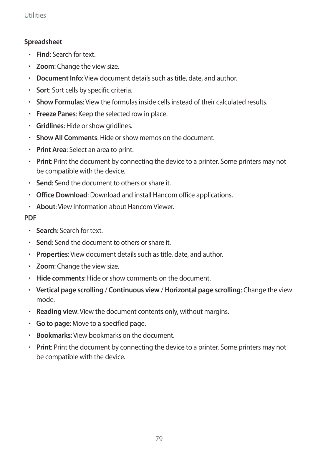 Samsung SM-T360NNGASEB, SM-T360NNGAXEF, SM-T360NNGAITV, SM-T360NNGAPHE, SM-T360NNGATPH, SM-T360NNGAXSK manual Spreadsheet 