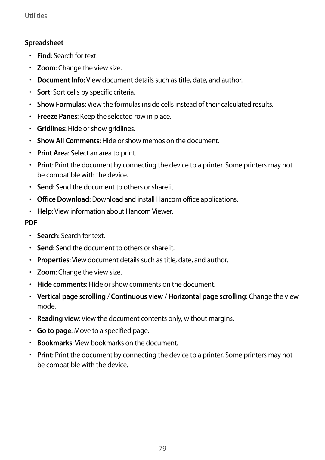 Samsung SM-T360NNGASEB, SM-T360NNGAXEF, SM-T360NNGAITV, SM-T360NNGAPHE, SM-T360NNGATPH, SM-T360NNGAXSK manual Spreadsheet 